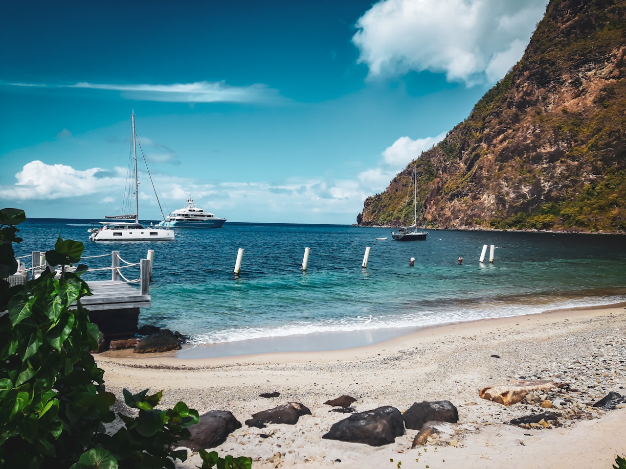 Catamaran sailing along St. Lucia coast